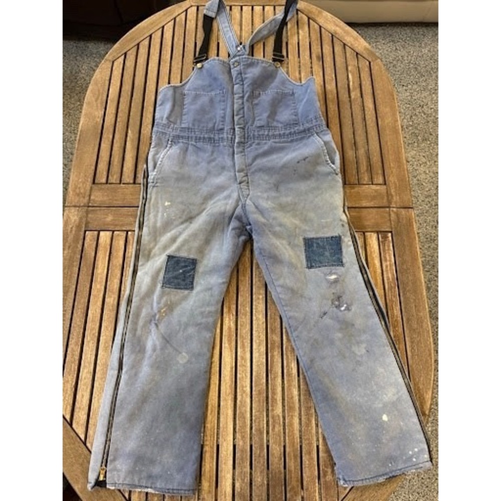 Vtg Walls Blizzard-Pruf Insulated Duck Canvas Bib Overalls Blue Heavy Workwear